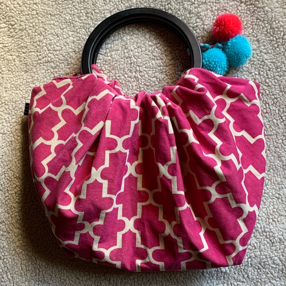 1154 Lill Studio vibrant roomy reversible suede bucket bag, wooden handles - Picture 14 of 16